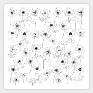 Poppies Line Art Flowers Pattern Black And White Sticker